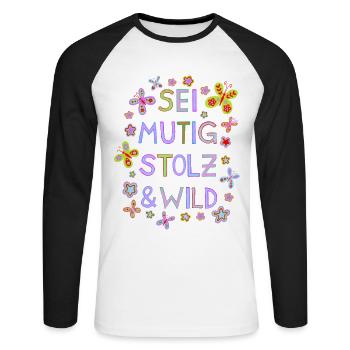 Courageux Fierté Sauvage Belle Dicton Motivation Enfants - T-shirt baseball manches longues Homme - blanc/noir - Devant - Nik (191cm)