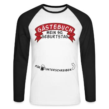 Guestbook My 50th Birthday Gift Idea - Unisex Long Sleeve Baseball T-Shirt - white/black - Front - Nik (191cm)