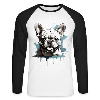 BOULEDOGUE FRANÇAIS - T-shirt baseball manches longues Homme - blanc/noir - Devant - Nik (191cm)