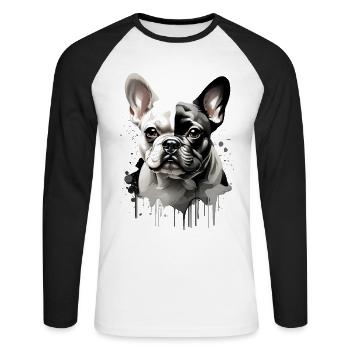 CHIEN BOULEDOGUE FRANÇAIS - T-shirt baseball manches longues Homme - blanc/noir - Devant - Nik (191cm)