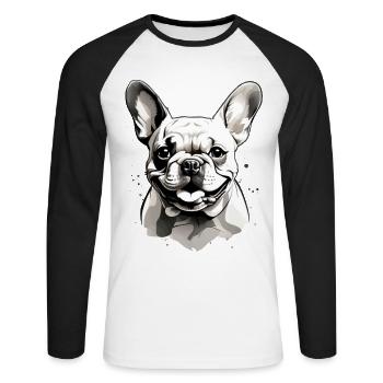 BOULEDOGUE FRANÇAIS D’AMOUR - T-shirt baseball manches longues Homme - blanc/noir - Devant - Nik (191cm)