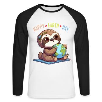 Sloth Happy Earth Day Globe World Nature Girl - Unisex Long Sleeve Baseball T-Shirt - white/black - Front - Nik (191cm)