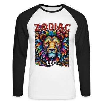 Zodiaque Lion alias signe du zodiaque Lion - T-shirt baseball manches longues Homme - blanc/noir - Devant - Nik (191cm)