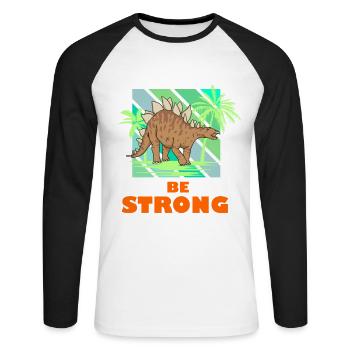 Sei stark Dino Stegosaurus Jungs Cool Dinosaurier - Unisex Baseballshirt langarm - Weiß/Schwarz - Vorne - Nik (191cm)