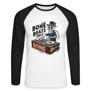Bone Beats Only Vintage Skeleton DJ Mixing Musik - Unisex Baseballshirt langarm - Weiß/Schwarz - Vorne - Nik (191cm)