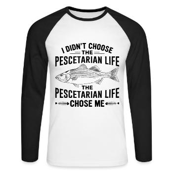 Conception d’un régime pescétarien pour les pescétariens - T-shirt baseball manches longues Homme - blanc/noir - Devant - Nik (191cm)