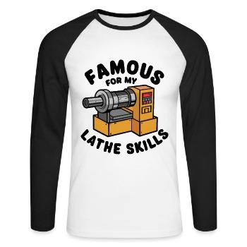 Lathe Wood Turning Lathe - Unisex Long Sleeve Baseball T-Shirt - white/black - Front - Nik (191cm)