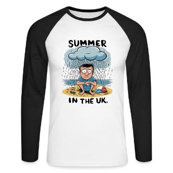 Sommer in England Wetter Regen Regnerisch Spaß - Unisex Baseballshirt langarm - Weiß/Schwarz - Vorne - Nik (191cm)