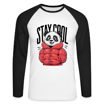 Stay Cool Panda in roter Jacke für - Unisex Baseballshirt langarm - Weiß/Schwarz - Vorne - Nik (191cm)