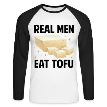Vegan Vegetarier Design für einen Tofu Fan - Unisex Baseballshirt langarm - Weiß/Schwarz - Vorne - Nik (191cm)