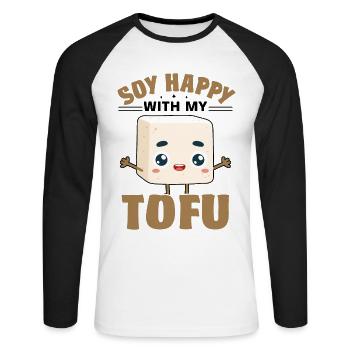 Vegan Vegetarier Design für einen Tofu Fan - Unisex Baseballshirt langarm - Weiß/Schwarz - Vorne - Nik (191cm)