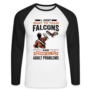 Falke Falkner Spruch - Unisex Baseballshirt langarm - Weiß/Schwarz - Vorne - Nik (191cm)