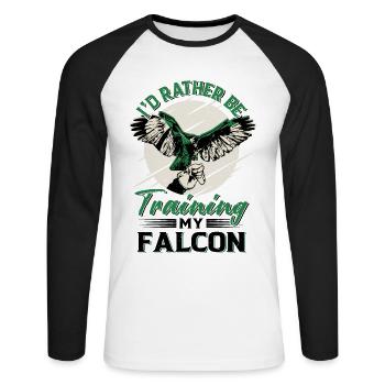 Falke Falkner Spruch - Unisex Baseballshirt langarm - Weiß/Schwarz - Vorne - Nik (191cm)