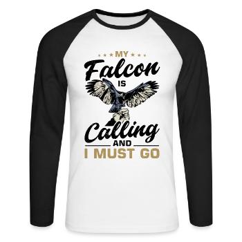 Falke Falkner Spruch - Unisex Baseballshirt langarm - Weiß/Schwarz - Vorne - Nik (191cm)