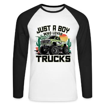 Monster Trucks für Jungs für Männer und Jungen - Unisex Baseballshirt langarm - Weiß/Schwarz - Vorne - Nik (191cm)