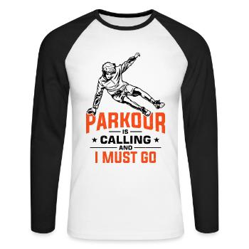 Drôle de dicton de parkour - T-shirt baseball manches longues Homme - blanc/noir - Devant - Nik (191cm)
