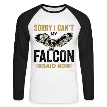 Falke Falkner Spruch - Unisex Baseballshirt langarm - Weiß/Schwarz - Vorne - Nik (191cm)