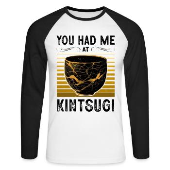 Conception japonaise de réparation de l’or Kintsukuroi - T-shirt baseball manches longues Homme - blanc/noir - Devant - Nik (191cm)