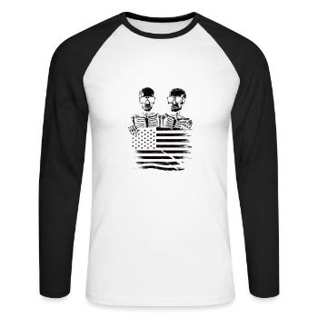 Skeleton American flag design - Unisex Long Sleeve Baseball T-Shirt - white/black - Front - Nik (191cm)