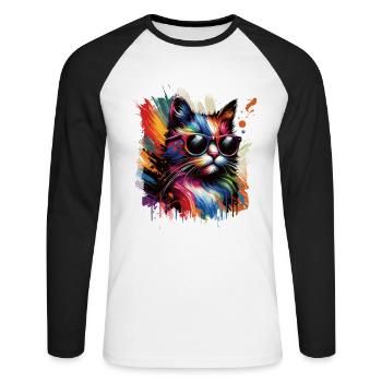 La vie est meilleure avec les chats - T-shirt baseball manches longues Homme - blanc/noir - Devant - Nik (191cm)