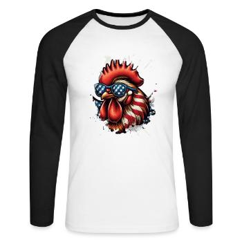 Big Chicken Cool Chicken Usa Chicken - T-shirt baseball manches longues Homme - blanc/noir - Devant - Nik (191cm)