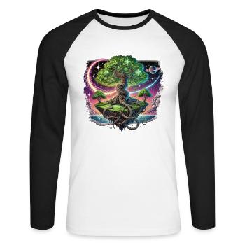 Le cosmos avec notre design « arbre de l’espace » - T-shirt baseball manches longues Homme - blanc/noir - Devant - Nik (191cm)