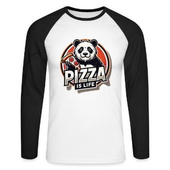 Pizza Is Life Panda - Unisex Baseballshirt langarm - Weiß/Schwarz - Vorne - Nik (191cm)