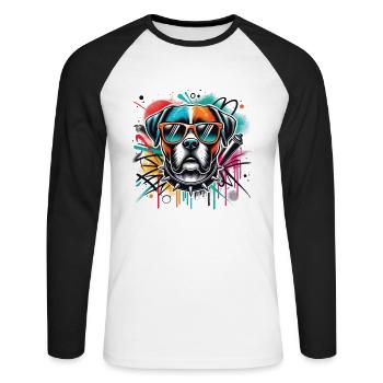 Faites passer le style au niveau supérieur avec notre Cool Dog - T-shirt baseball manches longues Homme - blanc/noir - Devant - Nik (191cm)