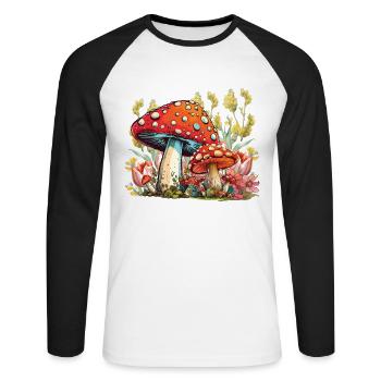 Champignon sauvage et lune Pas de temps, je cherche - T-shirt baseball manches longues Homme - blanc/noir - Devant - Nik (191cm)