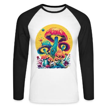 Champignon sauvage et lune Pas de temps, je cherche - T-shirt baseball manches longues Homme - blanc/noir - Devant - Nik (191cm)