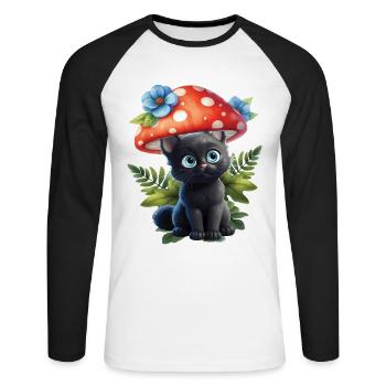 Sites de chasse aux champignons N’oubliez jamais vos morilles - T-shirt baseball manches longues Homme - blanc/noir - Devant - Nik (191cm)