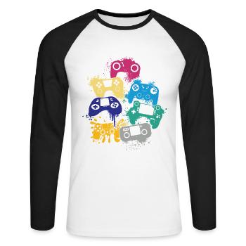Gaming-legende Ich Habe Mein Spiel Unterbrochen, - Unisex Baseballshirt langarm - Weiß/Schwarz - Vorne - Nik (191cm)