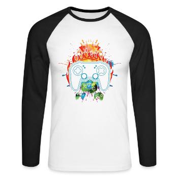 Gaming-legende Ich Habe Mein Spiel Unterbrochen, - Unisex Baseballshirt langarm - Weiß/Schwarz - Vorne - Nik (191cm)