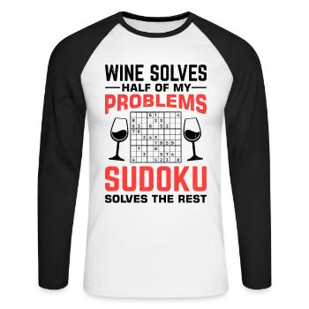 Witziger Sudoku Spruch - Unisex Baseballshirt langarm - Weiß/Schwarz - Vorne - Nik (191cm)