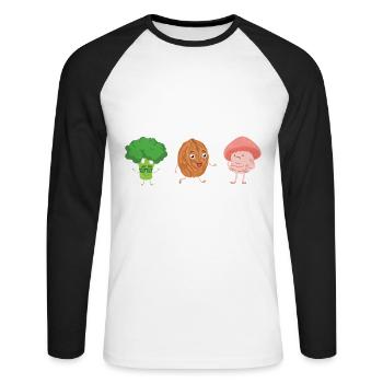 Champignon sauvage et lune Pas de temps, je cherche - T-shirt baseball manches longues Homme - blanc/noir - Devant - Nik (191cm)