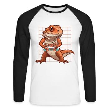 Spiele Controller Gaming Rex Dino Mit Controller - Unisex Baseballshirt langarm - Weiß/Schwarz - Vorne - Nik (191cm)