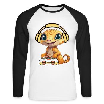 Spiele Controller Gaming Rex Dino Mit Controller - Unisex Baseballshirt langarm - Weiß/Schwarz - Vorne - Nik (191cm)