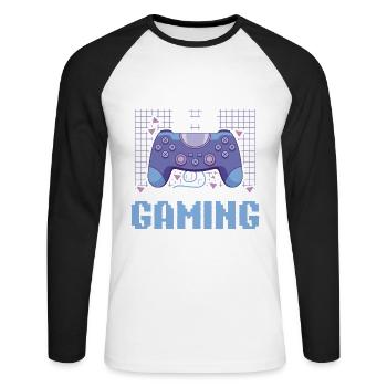Play Controller Gaming I Hate Real Life - Unisex Baseballshirt langarm - Weiß/Schwarz - Vorne - Nik (191cm)