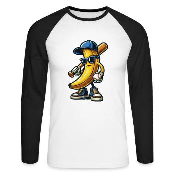 Skurril Zu Deinem Stil Let's Go Bananen - Unisex Baseballshirt langarm - Weiß/Schwarz - Vorne - Nik (191cm)