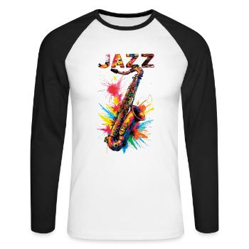 Music Retro Blues Playing Saxophone Jazz - Unisex Long Sleeve Baseball T-Shirt - white/black - Front - Nik (191cm)