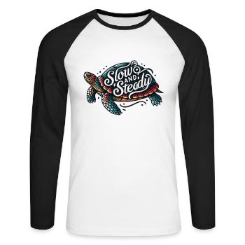 Patience avec notre tortue lente et régulière - T-shirt baseball manches longues Homme - blanc/noir - Devant - Nik (191cm)