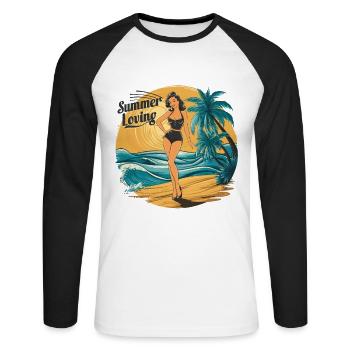 Retro Summer Loving Beach Vibes für einen - Unisex Baseballshirt langarm - Weiß/Schwarz - Vorne - Nik (191cm)
