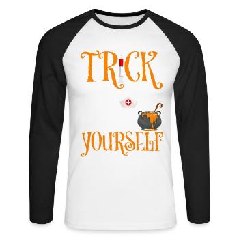Halloween Spooky Trick Or Treat Yourself - T-shirt baseball manches longues Homme - blanc/noir - Devant - Nik (191cm)