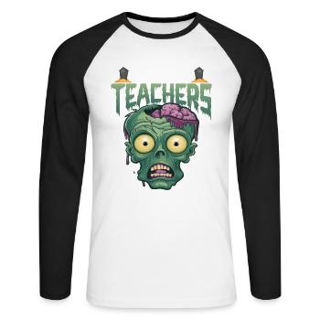 Halloween biology teacher love brains - Unisex Long Sleeve Baseball T-Shirt - white/black - Front - Nik (191cm)