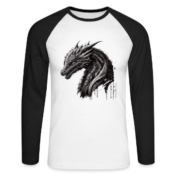 Traditioneller Japanischer Drache Der Blaue Drache - Unisex Baseballshirt langarm - Weiß/Schwarz - Vorne - Nik (191cm)