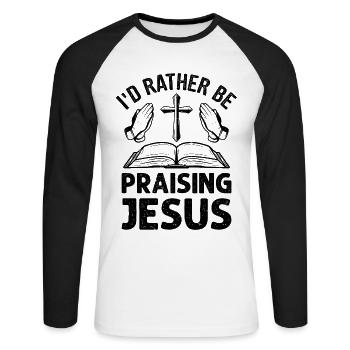 Religion catholique Église Bible Jésus - T-shirt baseball manches longues Homme - blanc/noir - Devant - Nik (191cm)