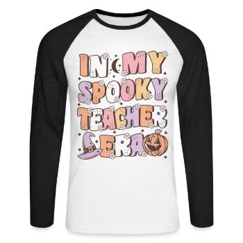 In My Spooky Teacher Era Halloween - Unisex Long Sleeve Baseball T-Shirt - white/black - Front - Nik (191cm)