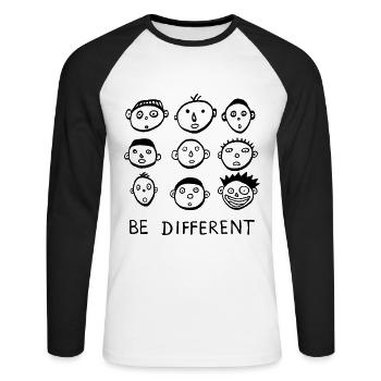 Be different be different statement cool funny - Unisex Long Sleeve Baseball T-Shirt - white/black - Front - Nik (191cm)
