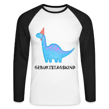 Anniversaire Garçon Brachiosaure Dino Anniversaire - T-shirt baseball manches longues Homme - blanc/noir - Devant - Nik (191cm)