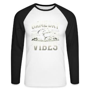 Game Day Vibes Soccer Design - T-shirt baseball manches longues Homme - blanc/noir - Devant - Nik (191cm)